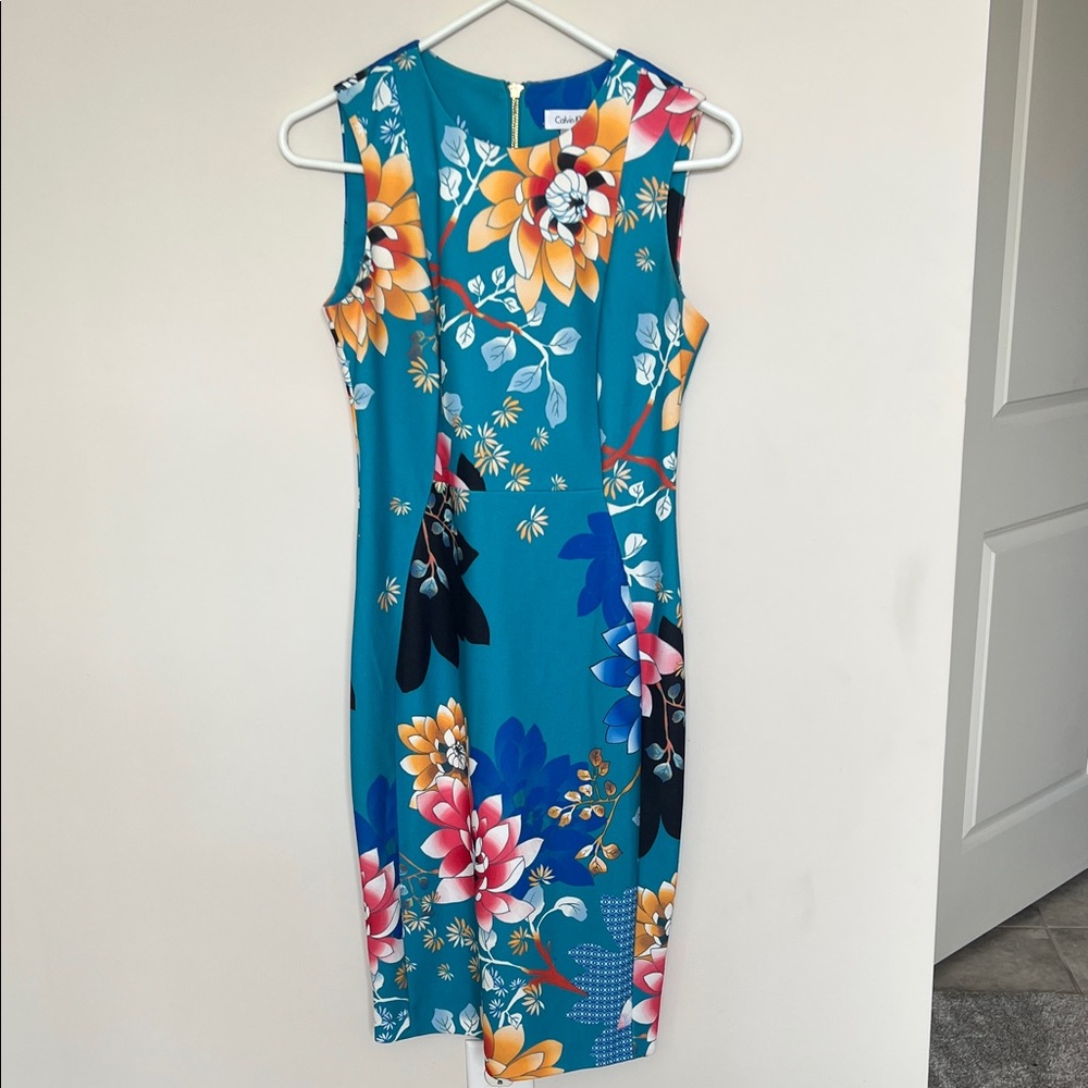 Calvin Klein Teal Floral Midi Dress